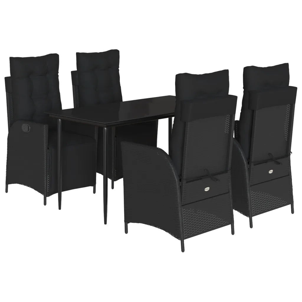 Set da Pranzo da Giardino 5 pz Nero con Cuscini in Polyrattan