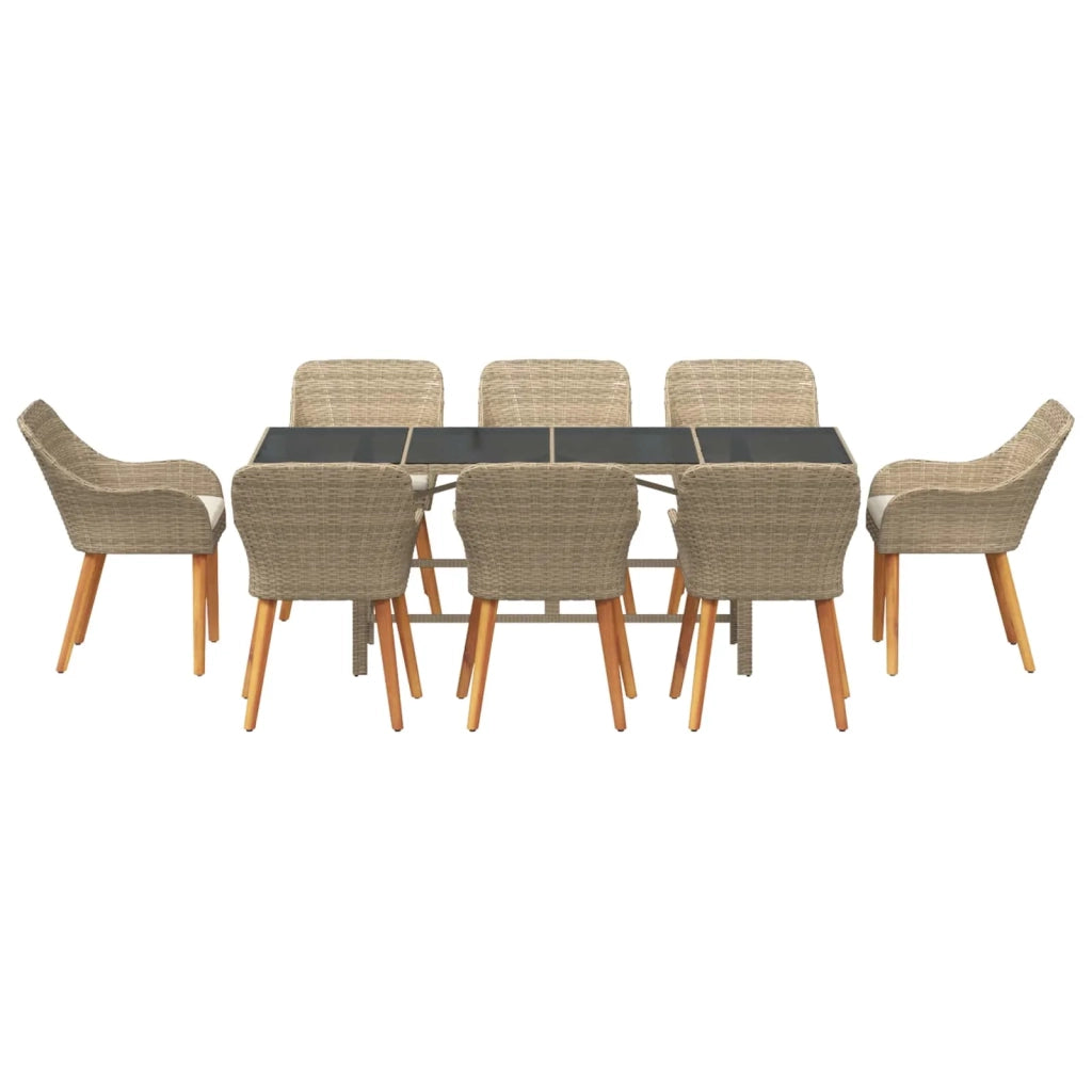 Set da Pranzo per Giardino con cuscino 9 pcs Beige polyrattan