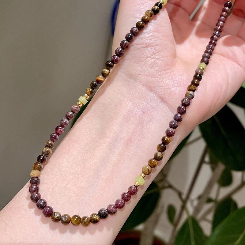 Collana vintage con perline di granato, collana con pietra naturale marrone Maillard, regalo di Natale o compleanno.
