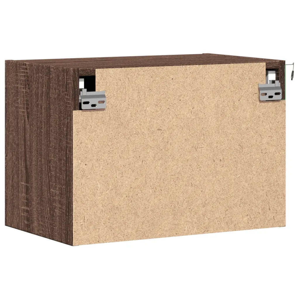 Set di 2 Comodini | Armadio da Notte | Mobiletto da notte a Parete con luci LED Rovere Marrone