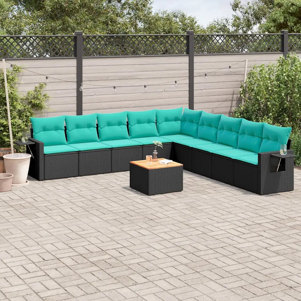 Set Divani da Giardino 10 pz con Cuscini Nero in Polyrattan 3224608