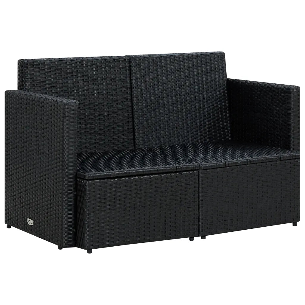 Divano da Giardino a 2 Posti con Cuscini-Sofa da Giardino-Divano da esterno Nero in Polyrattan 960095