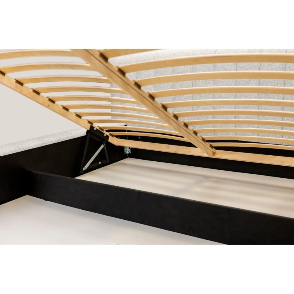 Lit coffre CERVIN – Tessuto bouclé Sabbia nuvolosa – 160x200 cm – Rete sollevabile – Design contemporaneo