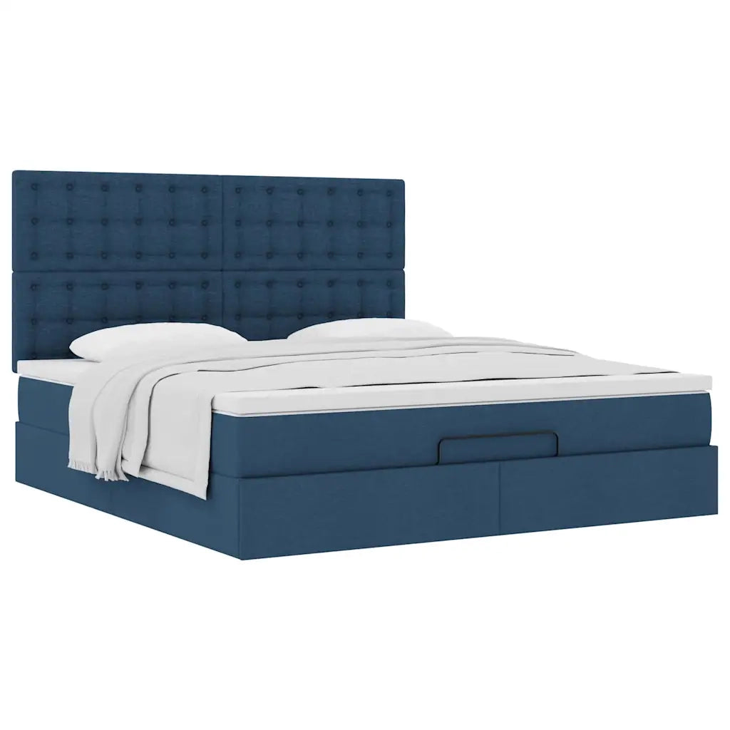 Struttura Letto Pouf con Materasso Blu 180x200cm in Tessuto 3313347