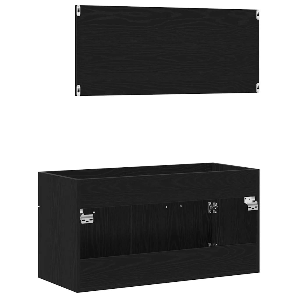 Set di mobili per il Bagno | Armadio da bagno 2 pz Rovere Nero Legno multistrato