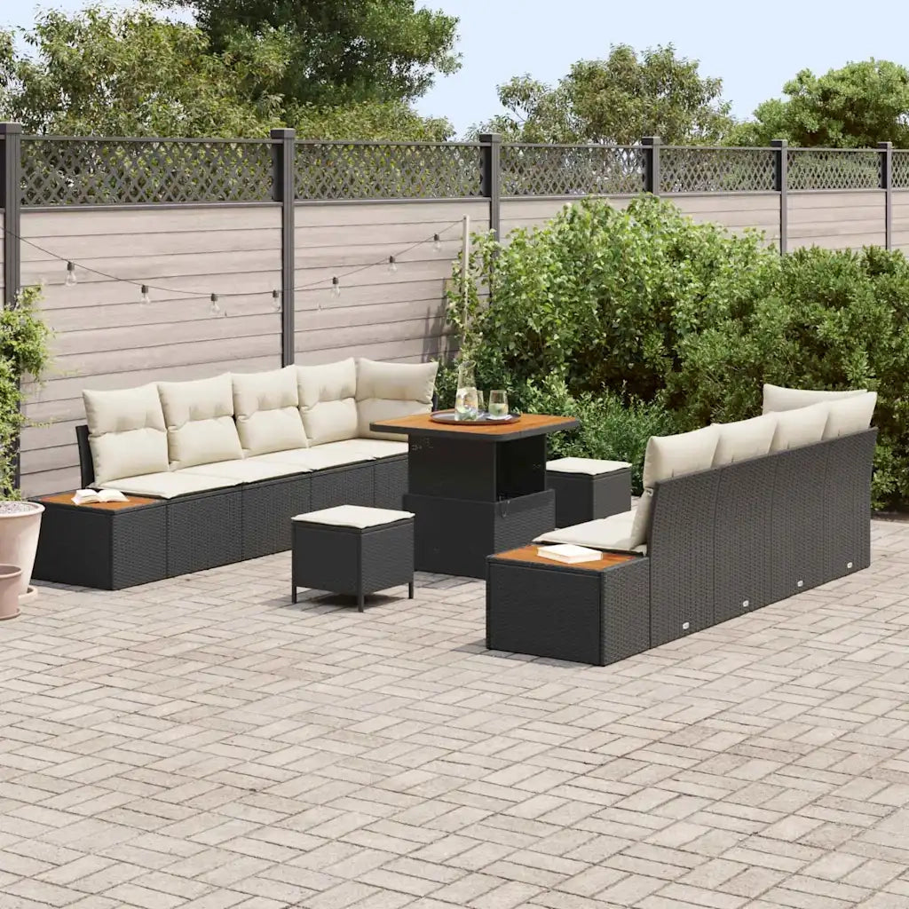 Set Divano da Giardino con cuscino 11 pcs Nero Poly Rattan