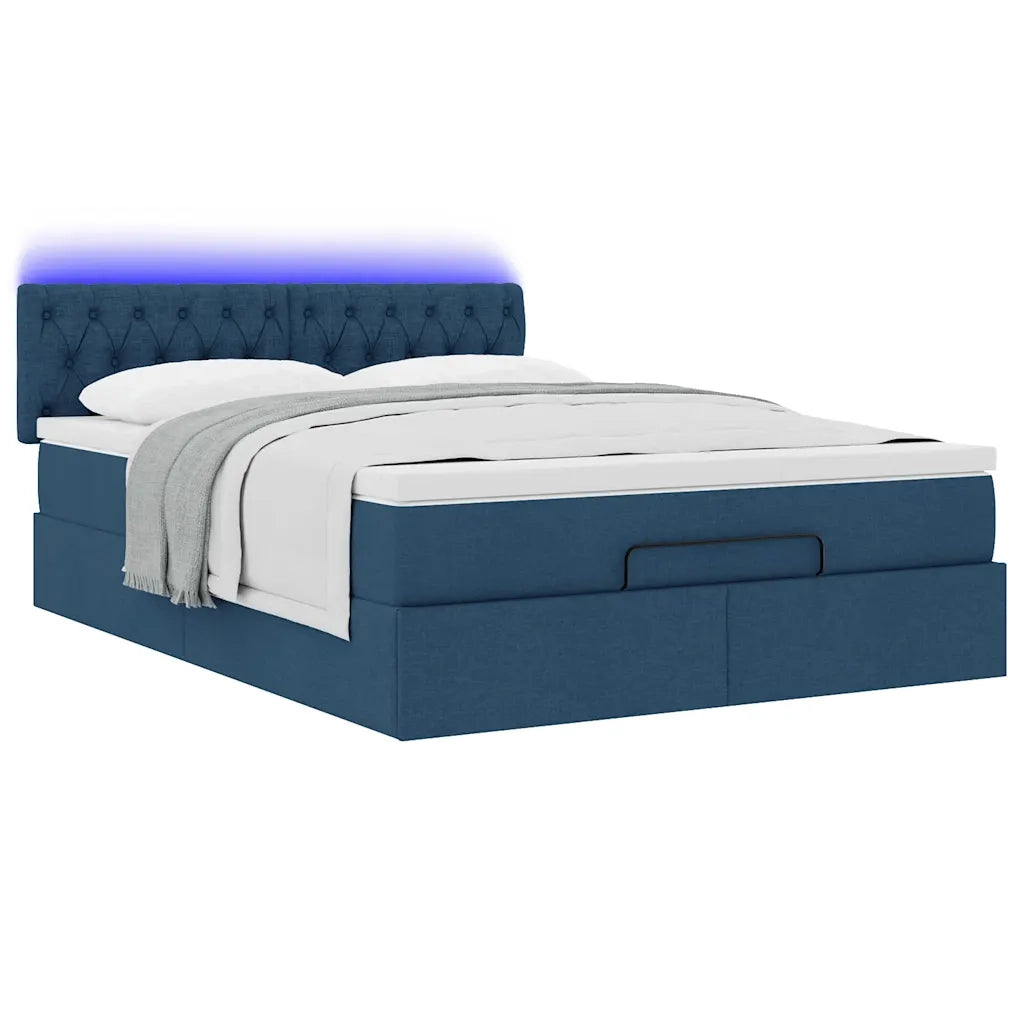 Struttura Letto Pouf con Materasso Blu 140x200cm in Tessuto 3312401