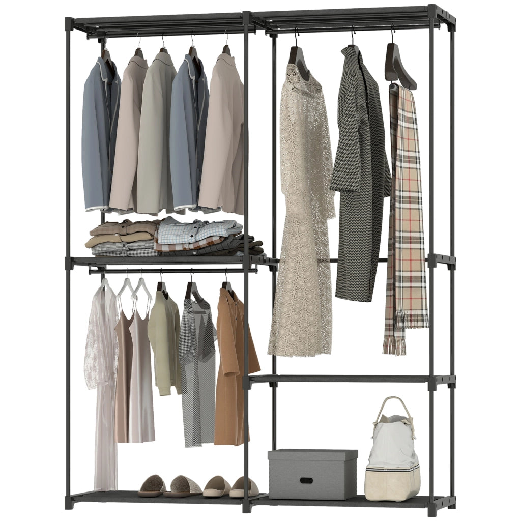 Armadio Guardaroba ¨C Xylo ¨C 2 Aste Appendiabiti 4 Ripiani Tessuto Acciaio 142x43x185 cm Nero