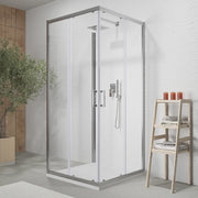Box doccia cromato 3 lati 80x90x80 cm con doppio scorrevole h190 cm e vetro trasparente 6 mm | Tremiti