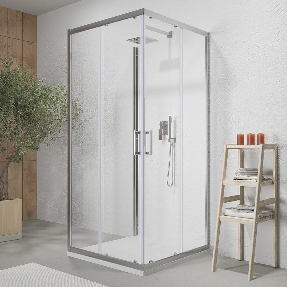 Box doccia cromato 3 lati 80x90x80 cm con doppio scorrevole h190 cm e vetro trasparente 6 mm | Tremiti