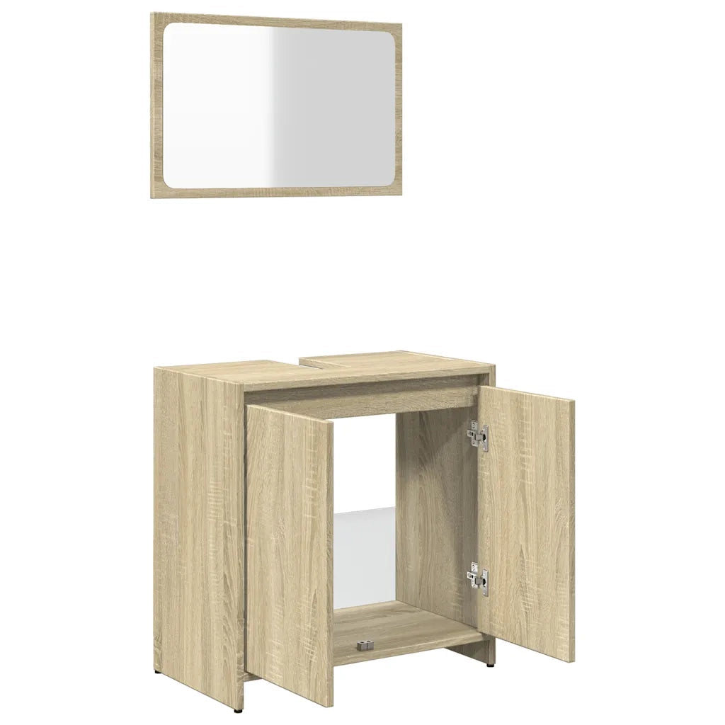 Set Mobili da Bagno | Armadio da bagno 2 pz Rovere Sonoma in Legno Multistrato