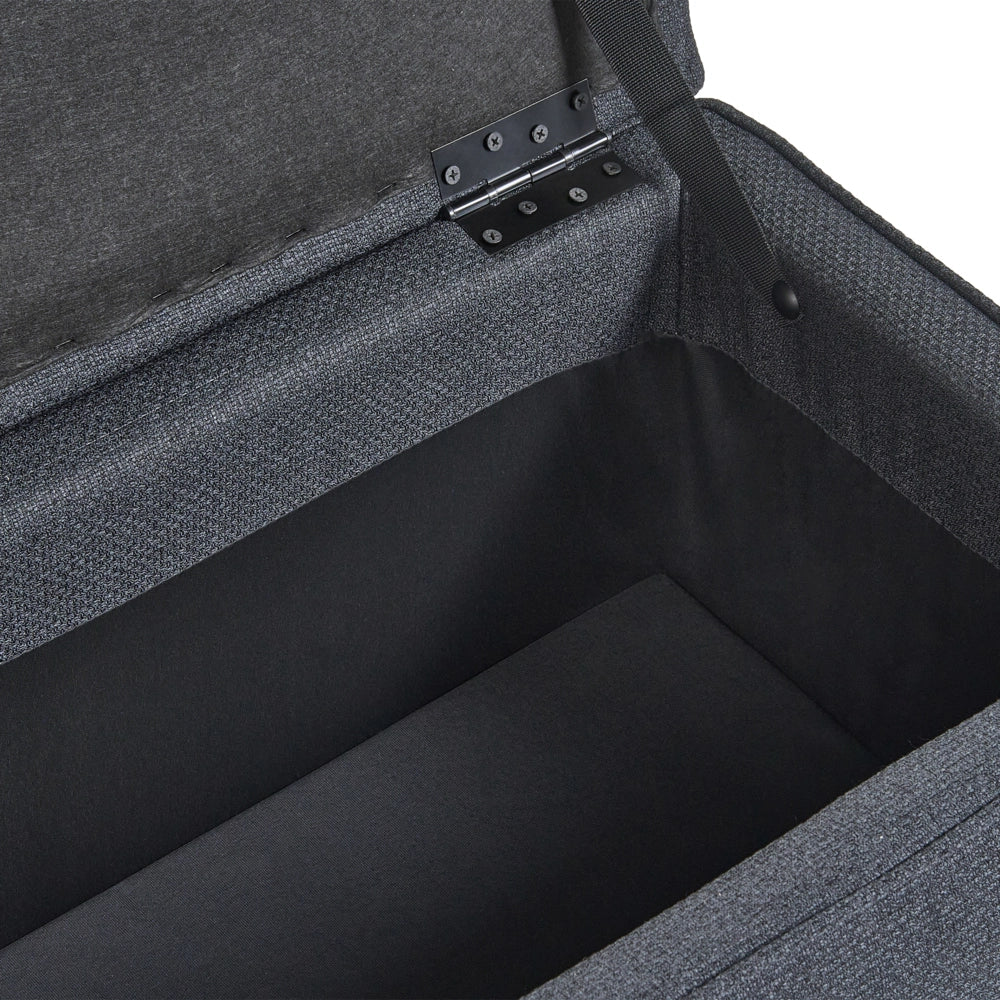 Panca da ingresso con contenitore gambe in legno di pioppo in tessuto facile da pulire nero piano ribaltabile stile moderno