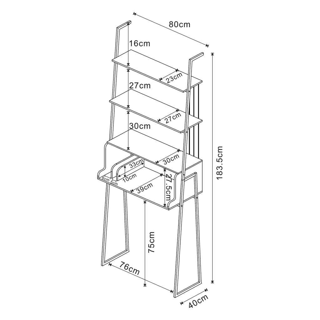 Set di 2 mobili con scala scaffale e scrivania nera 03_0009368