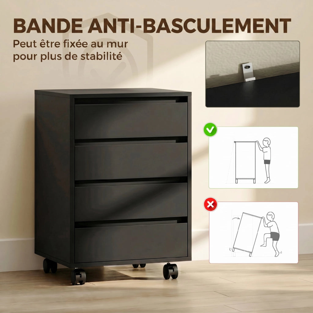 Scrivania con cassetti e ruote ¨C Minimal ¨C Legno, nero