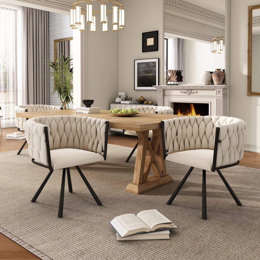 SEDIA DA PRANZO Girevole 360° Set da 6 pezzi Velluto Beige