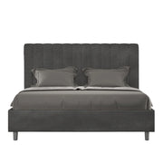 BS COM Letto matrimoniale con rete imbottito 160x210 microfibra grigio