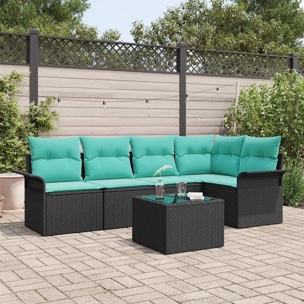 Set Divano da Giardino con cuscino 6 pcs Nero polyrattan 3345376
