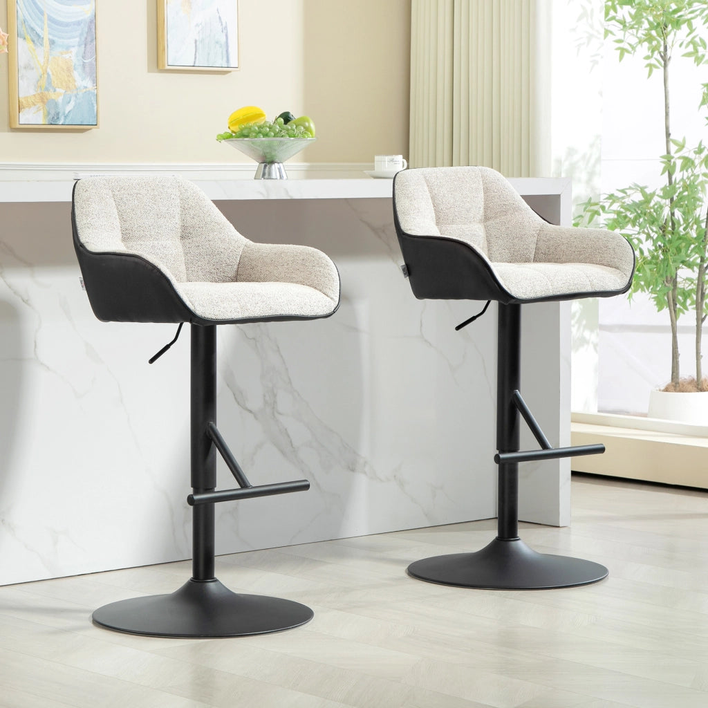 Sgabello da Bar Regolabile ¨C Xylo ¨C Tessuto Effetto Lino Grigio Base Acciaio Set 2 Pezzi