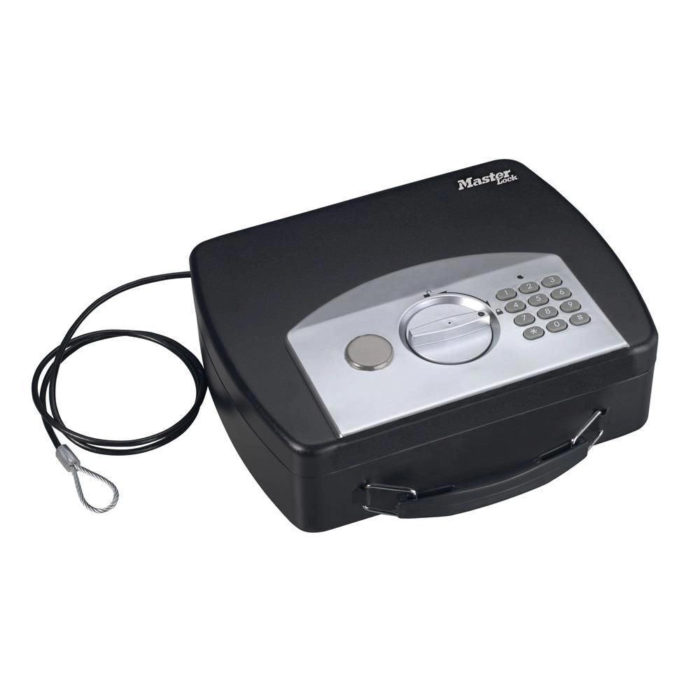 Master Lock P008EML Cassaforte Portatile con Combinazione Digitale e Cavo d'Acciaio Capacita' 2.17 L Alimentazione 4 AA (non incluse) Chiavi di Emergenza Incluse colore Nero