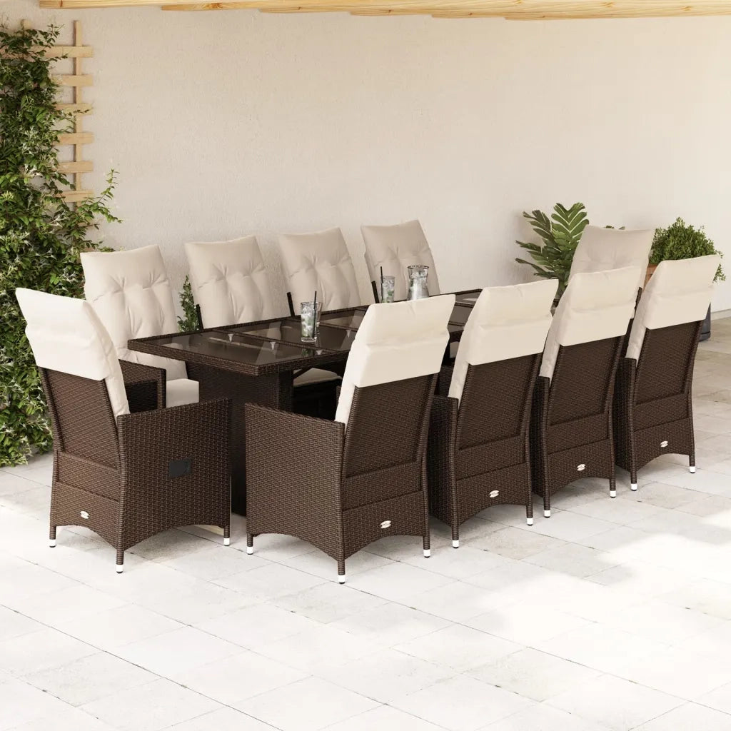 Set Bistrò da Giardino 11 pz con Cuscini in Polyrattan Marrone 3277245
