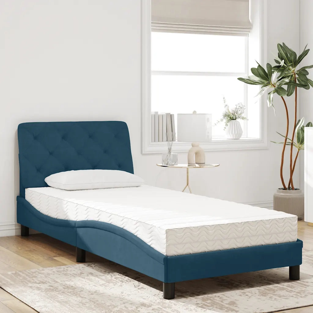 Letto con Materasso-Struttura Letto con Materasso Blu 80x200 cm in Velluto