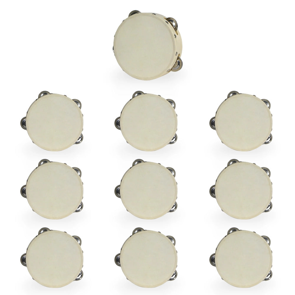 10 Tamburelli in Legno decorativi da 15 cm di diametro con Sonagli