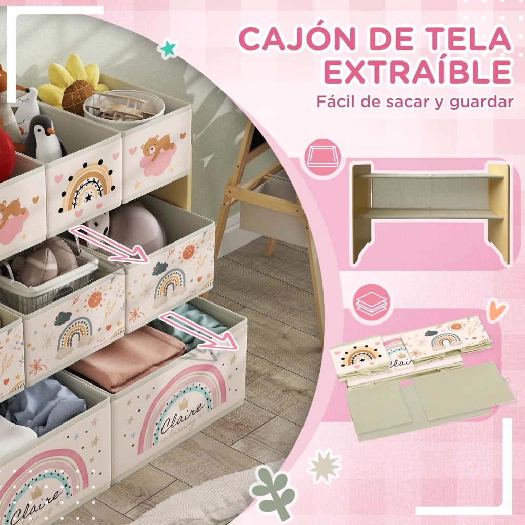 Organizzatore Giocattoli Bambini con 9 Cestini Estraibili ¨C Minimal ¨C Tessuto 93x30x70 cm Giallo