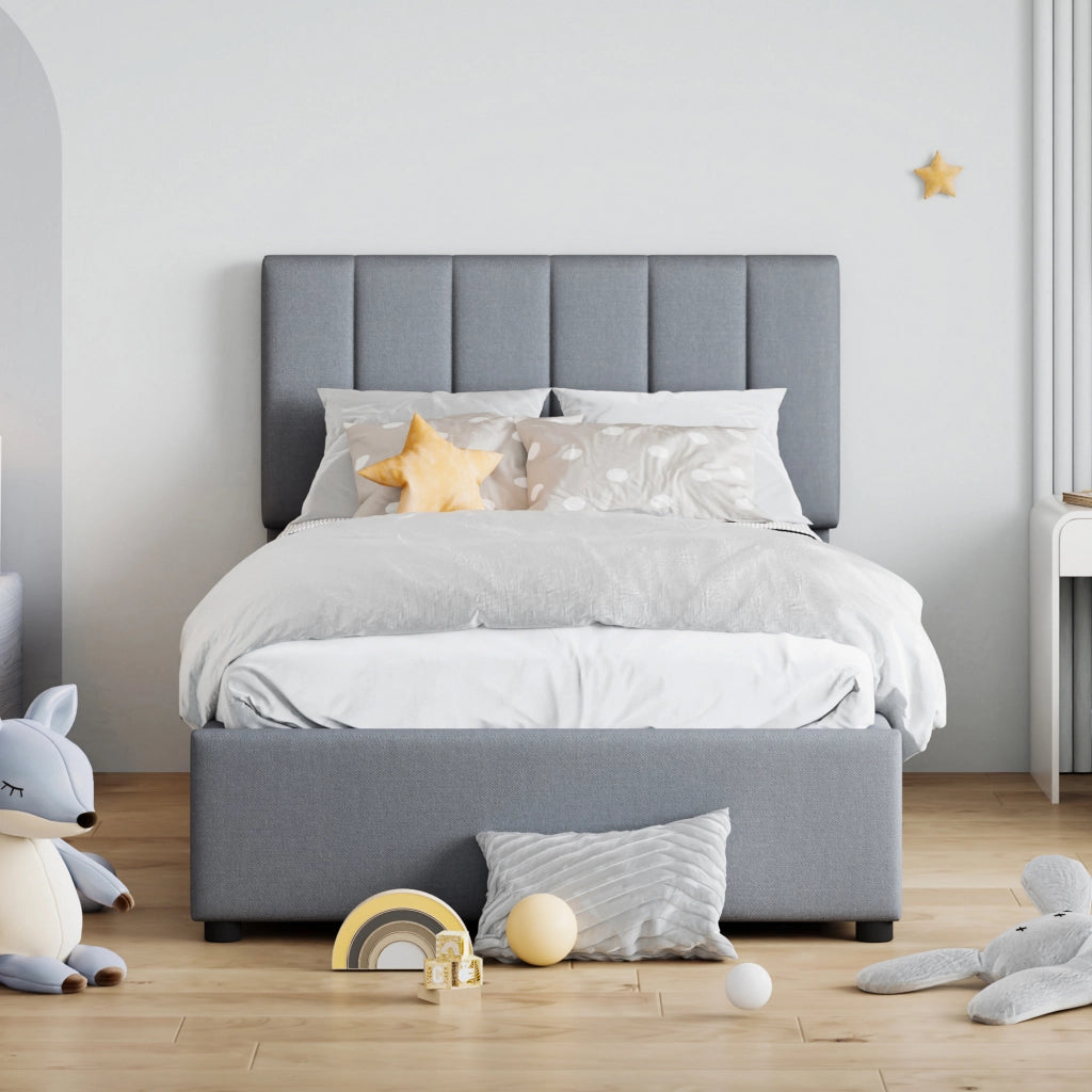 LETTO Contenitore Idraulico 90x200 cm Imbottito Grigio