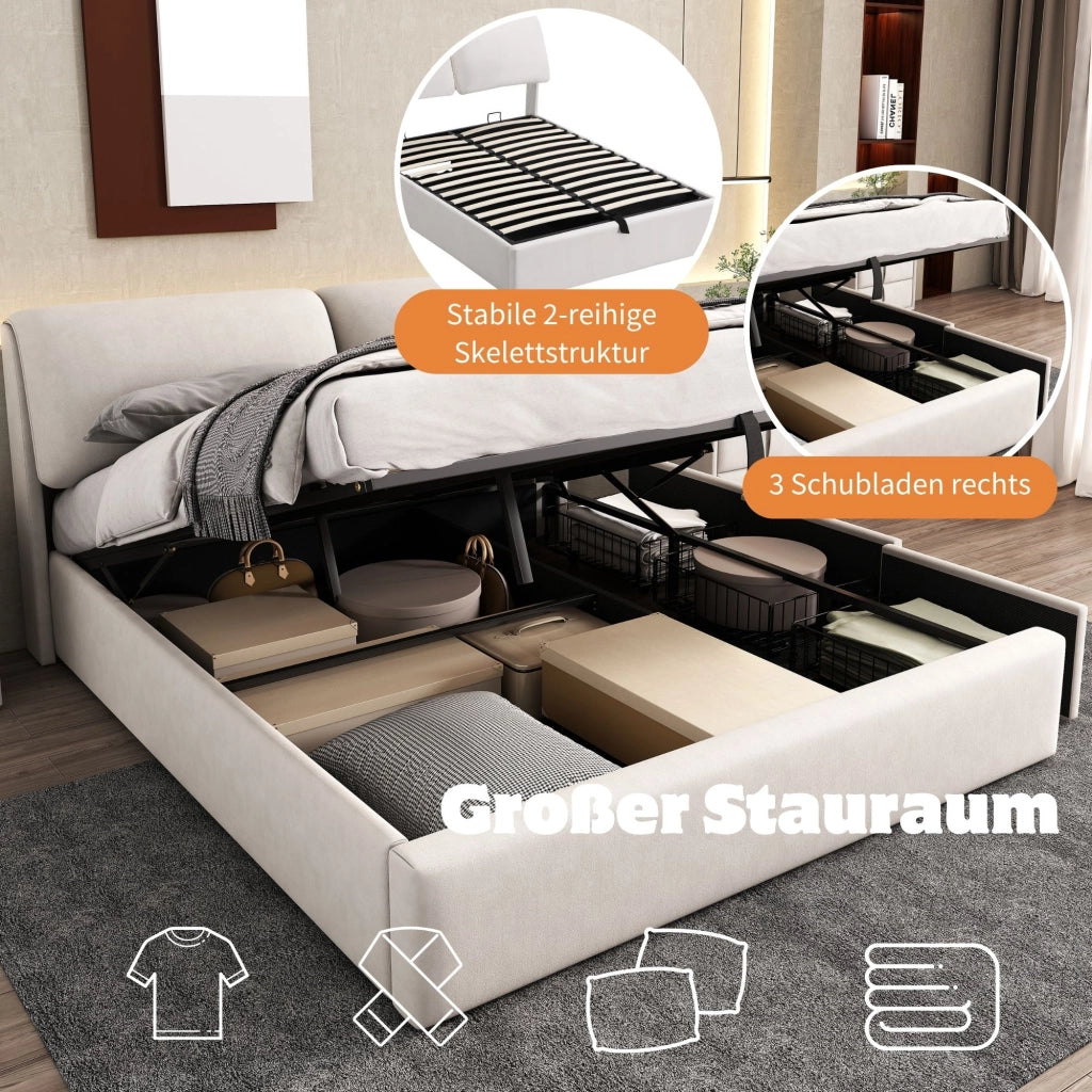letto imbottito velluto beige 140 x 200 cm