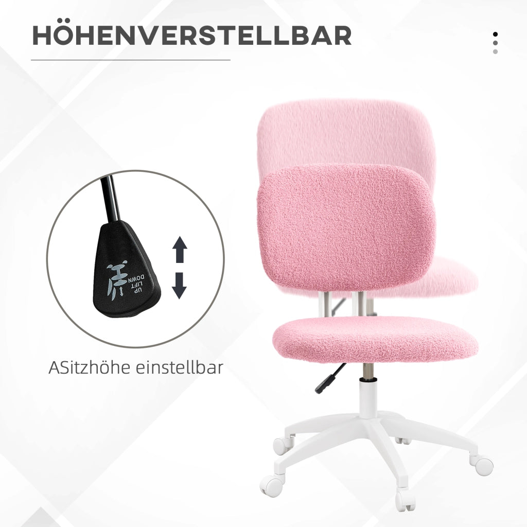 Sedia da ufficio girevole regolabile in altezza senza braccioli con schienale medio in poliestere rosa 48 × 53 × 80-90 cm