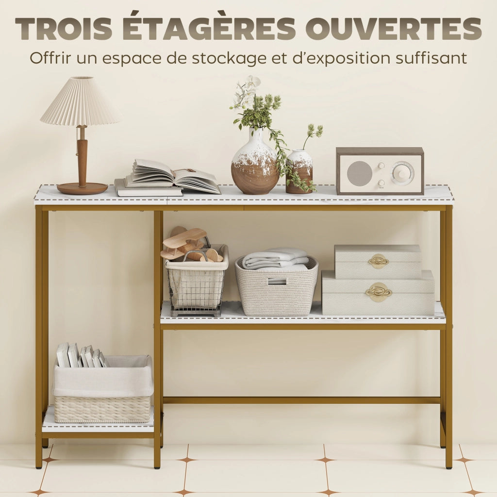 Tavolo console con ripiani ¨C Minimal ¨C bianco dorato 120 cm