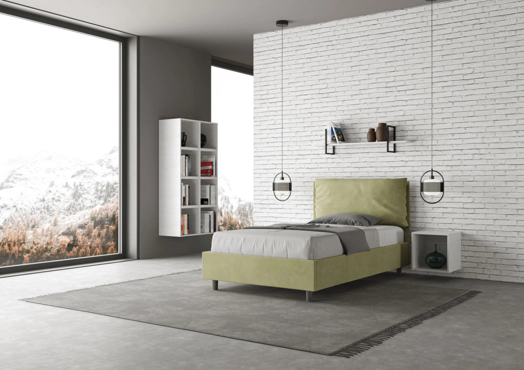 BS COM Letto una piazza e mezza senza rete imbottito 120x190 microfibra tè verde