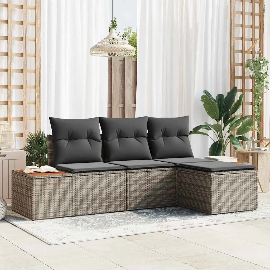 Set Divano da Giardino 4 pz | Set Salotto da Giardino Grigio Rattan in Polipropilene