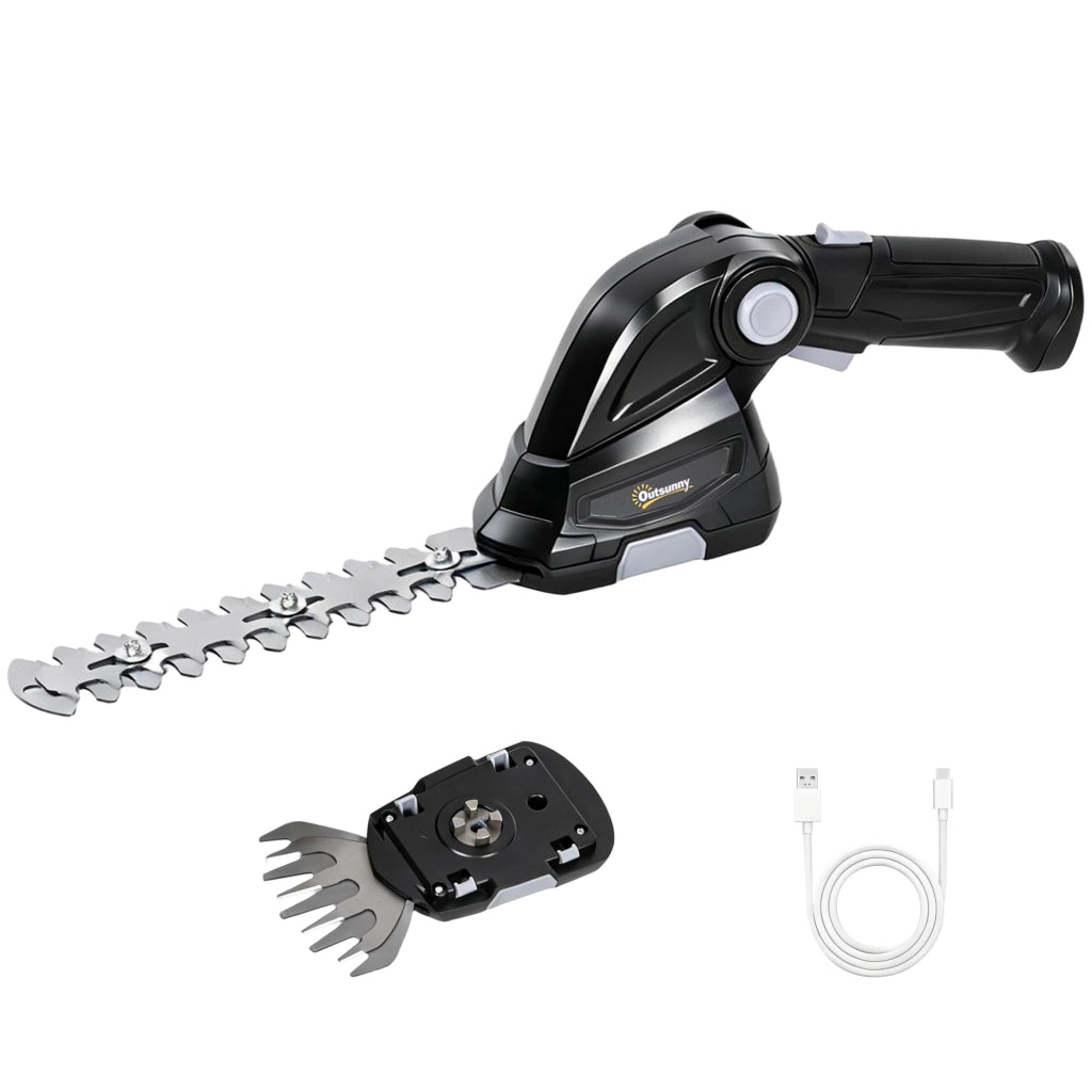 Forbici Elettriche 2-in-1 per Siepi e Arbusti ¨C Xylo ¨C 2 x 7,2V 2,0Ah Batteria Ricaricabile, 2 Lame Intercambiabili, Nero