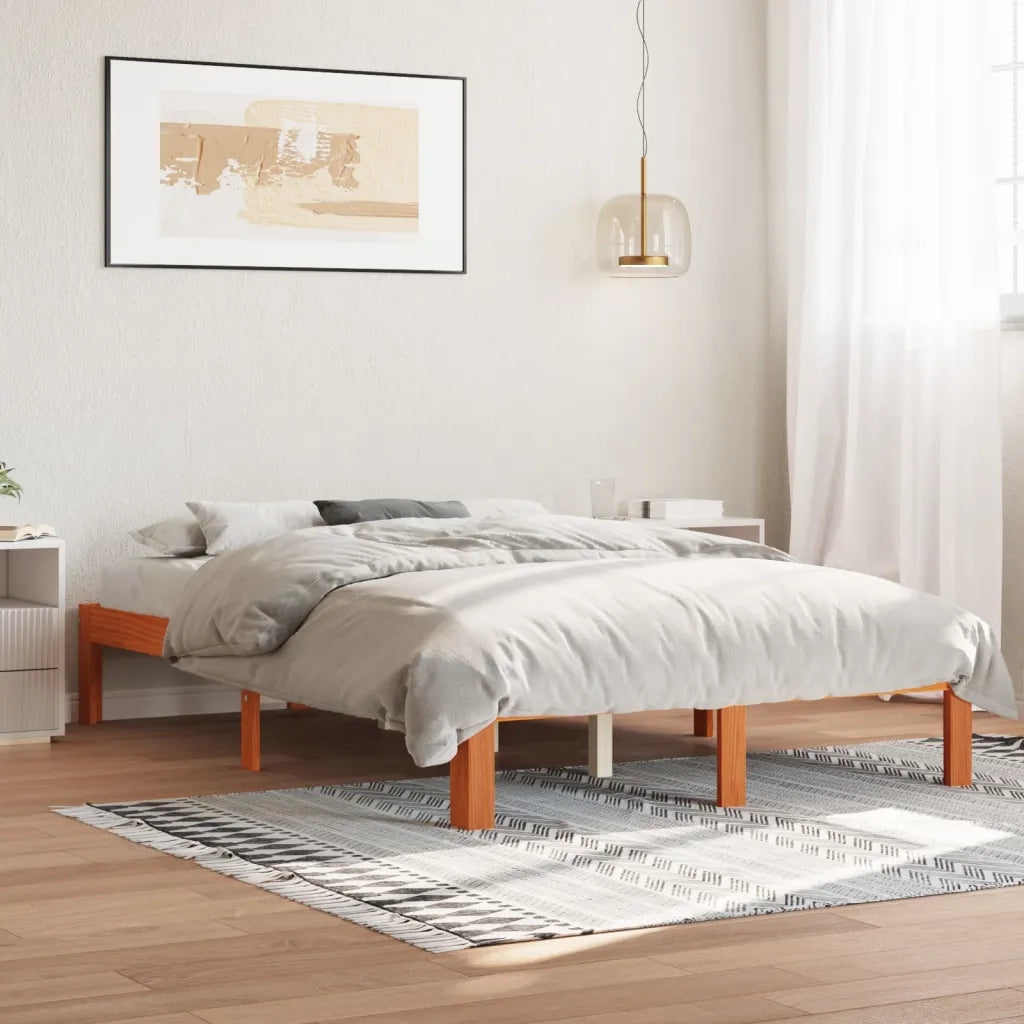 Giroletto senza Materasso-Struttura Letto Marrone Cera 140x200cm Massello Pino 482765