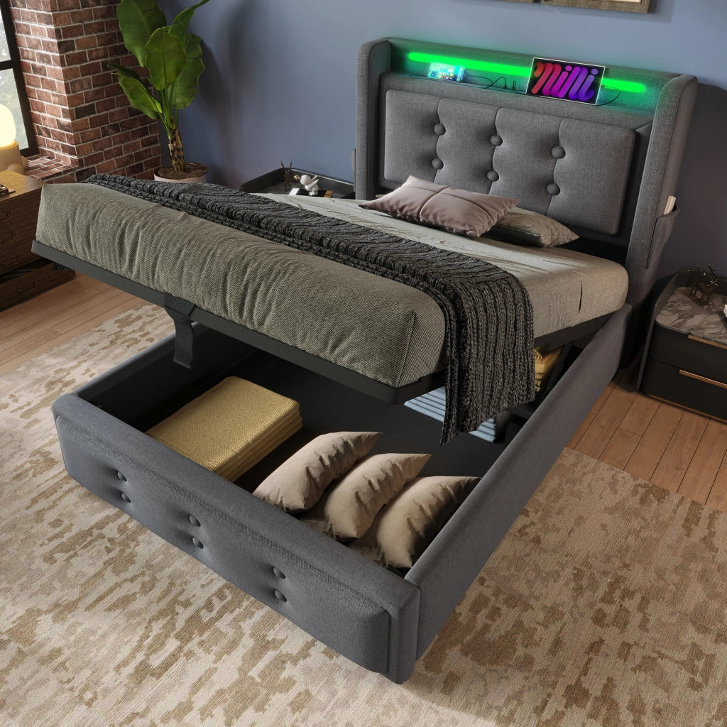 letto imbottito cotone lino grigio 90 x 200 cm