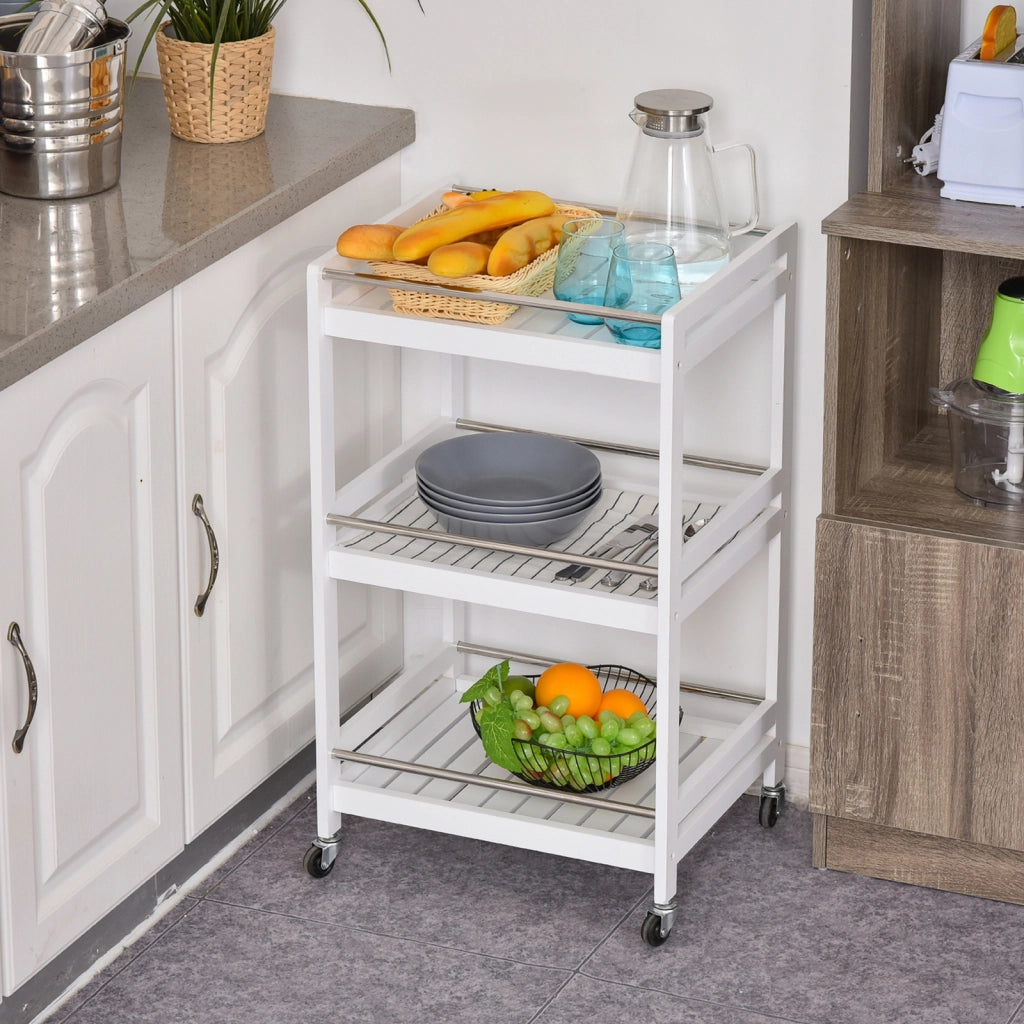 Carrello da Cucina Portavivande ¨C Xylo ¨C Legno Bianco 3 Ripiani con Ruote 45x38x78cm