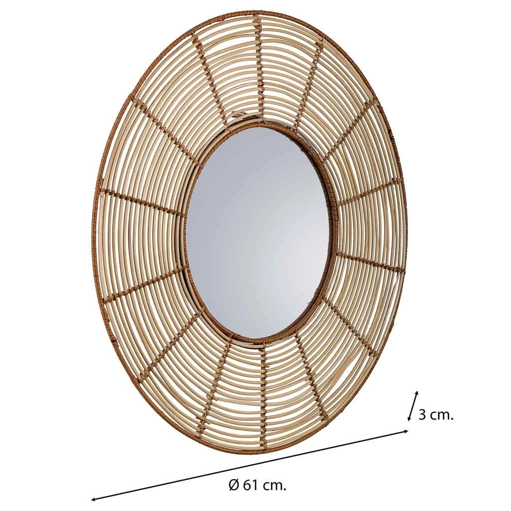 Specchio rotondo in rattan marrone 61x61x03h