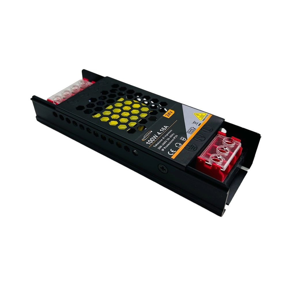 Alimentatore trasformatore slim 24V 4.16A 100W colore nero AC 180V - 240V per lampadine strisce led telecamere