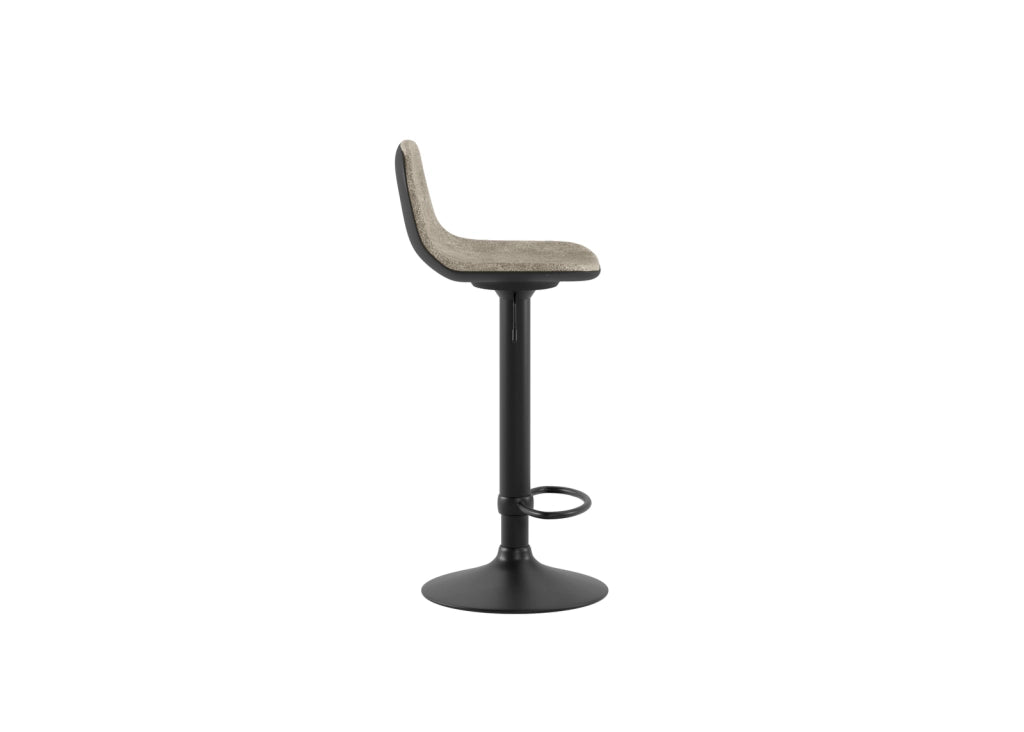 Sgabello Moderno Teo con Alzata a Gas, Rivestimento in Microfibra Beige e Struttura in Metallo Nero, Seduta Regolabile in Altezza
