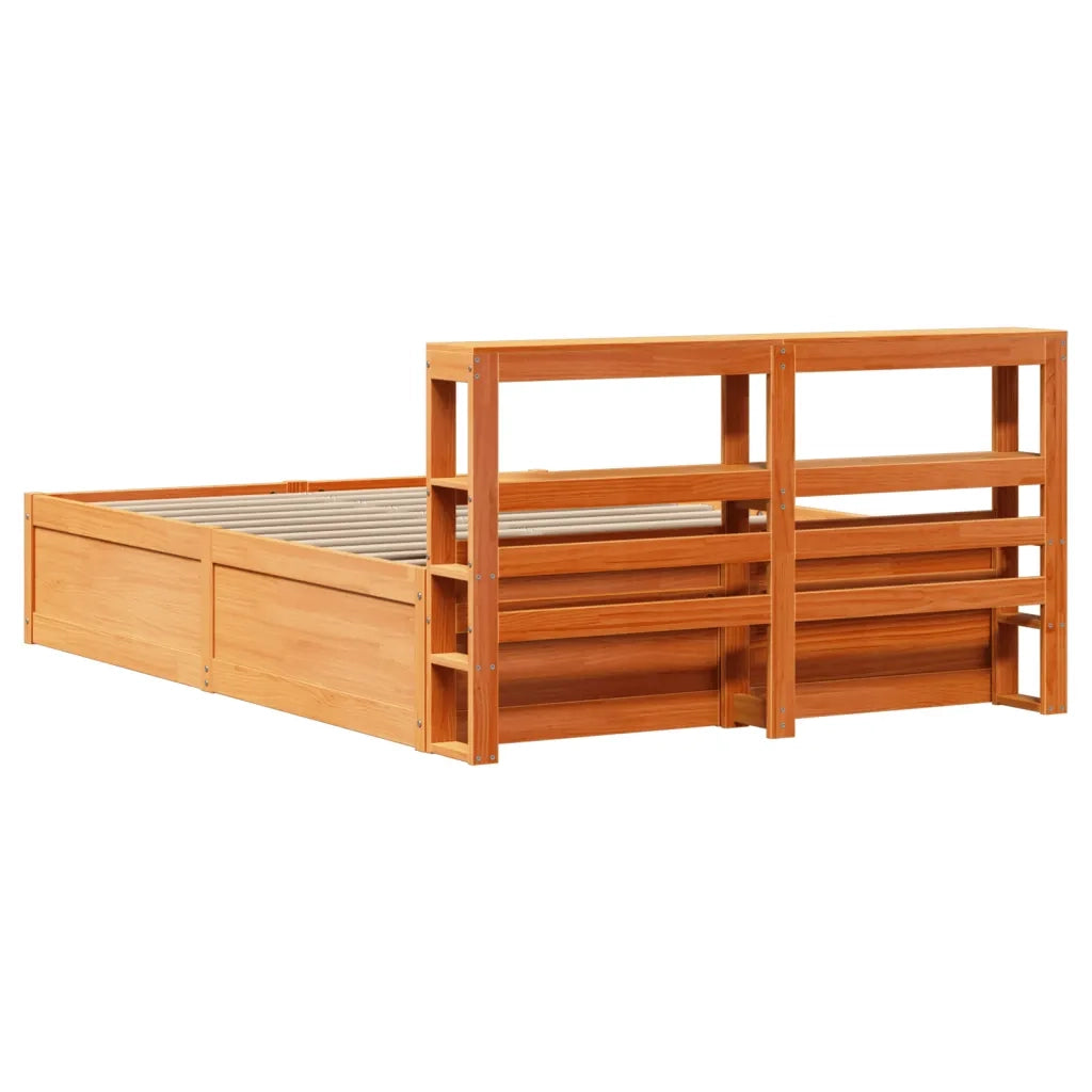 Giroletto con Testiera-Letto con Testiera Marrone Cera 120x190 cm Massello Pino 228763