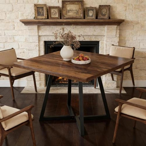 TAVOLO Quadrato 80 cm MDF e Metallo Nero Marrone Rustico