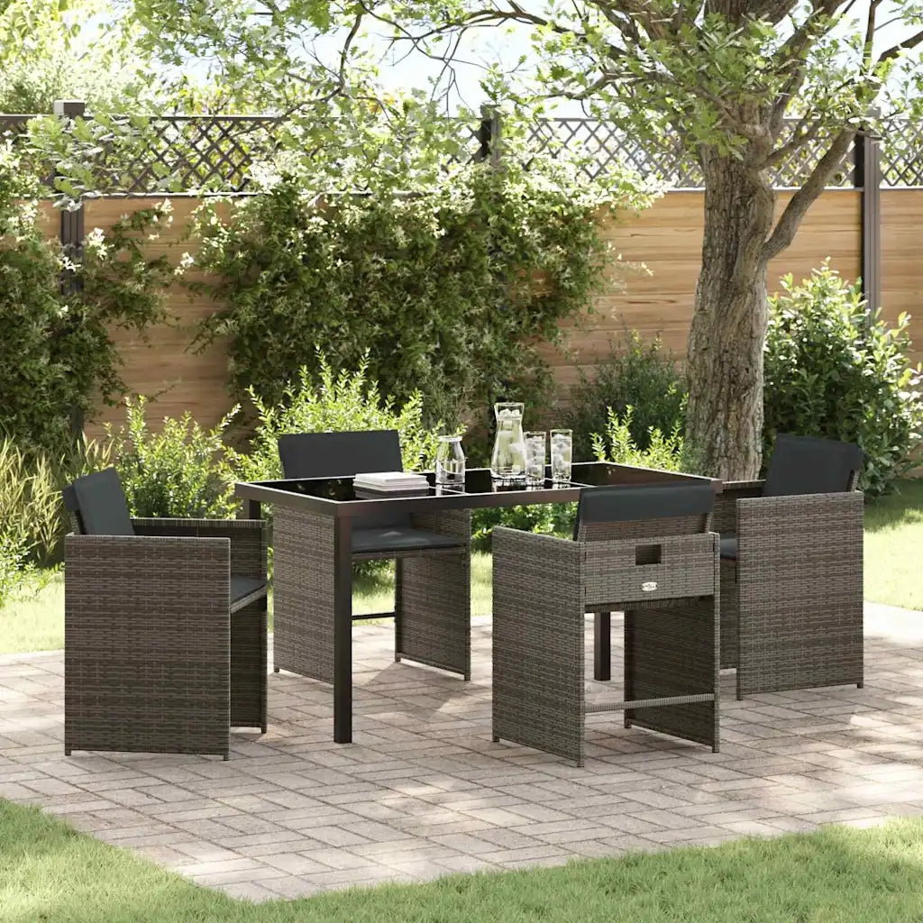 Set da Pranzo per Giardino 5 pcs Grigio polyrattan