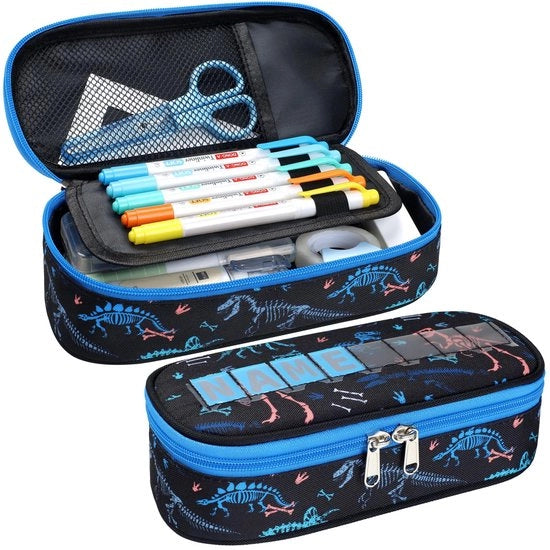 Etui per bambini con grande capacità, contenitore per scuola per ragazzi con 2 compartimenti e cassetto per penne all'interno (fossili di dinosauro)