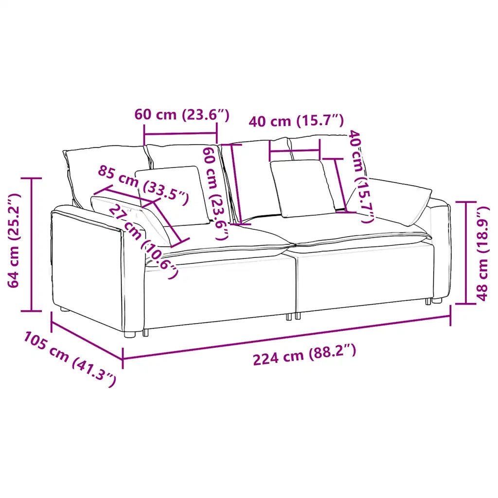 Divano Modulare con Cuscini-Sofa Modulare-Divanetto Nero 470636