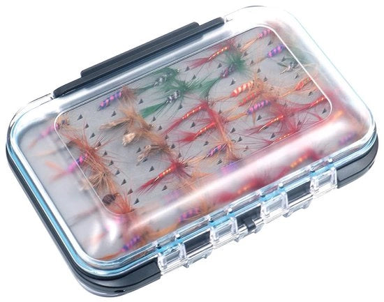 Kit di Volo 64 Pezzi - Scatola di Tackle Idrorepellente - Haken di Qualità - Volo Secco / Terrestre - Peso Leggero - Per Pescare Trota - Pescacavo
