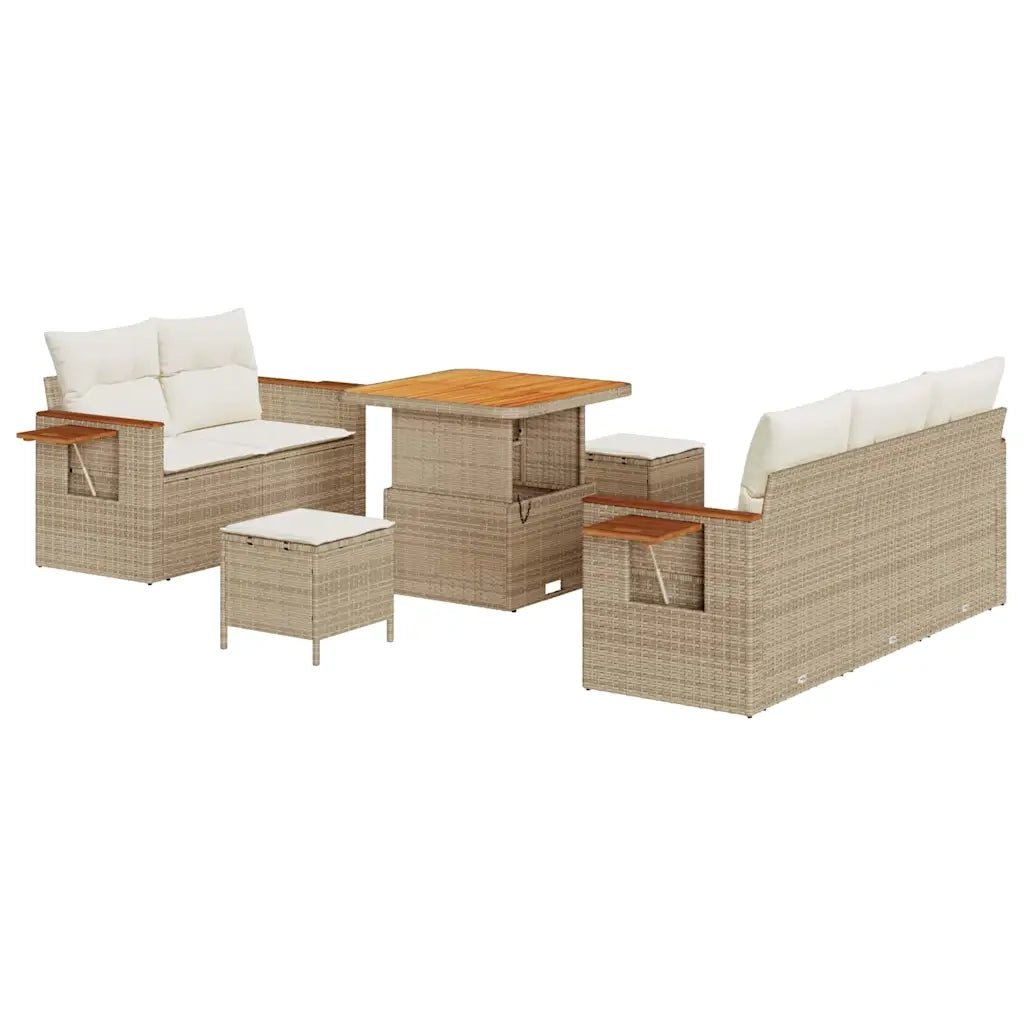 Set Divano da Giardino 10 pcs Beige e Crema polyrattan
