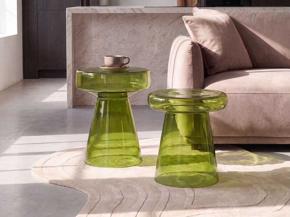 Set di 2 Tavoli da caffè in vetro trasparente verde moderno di forma ovale design moderno contemporaneo