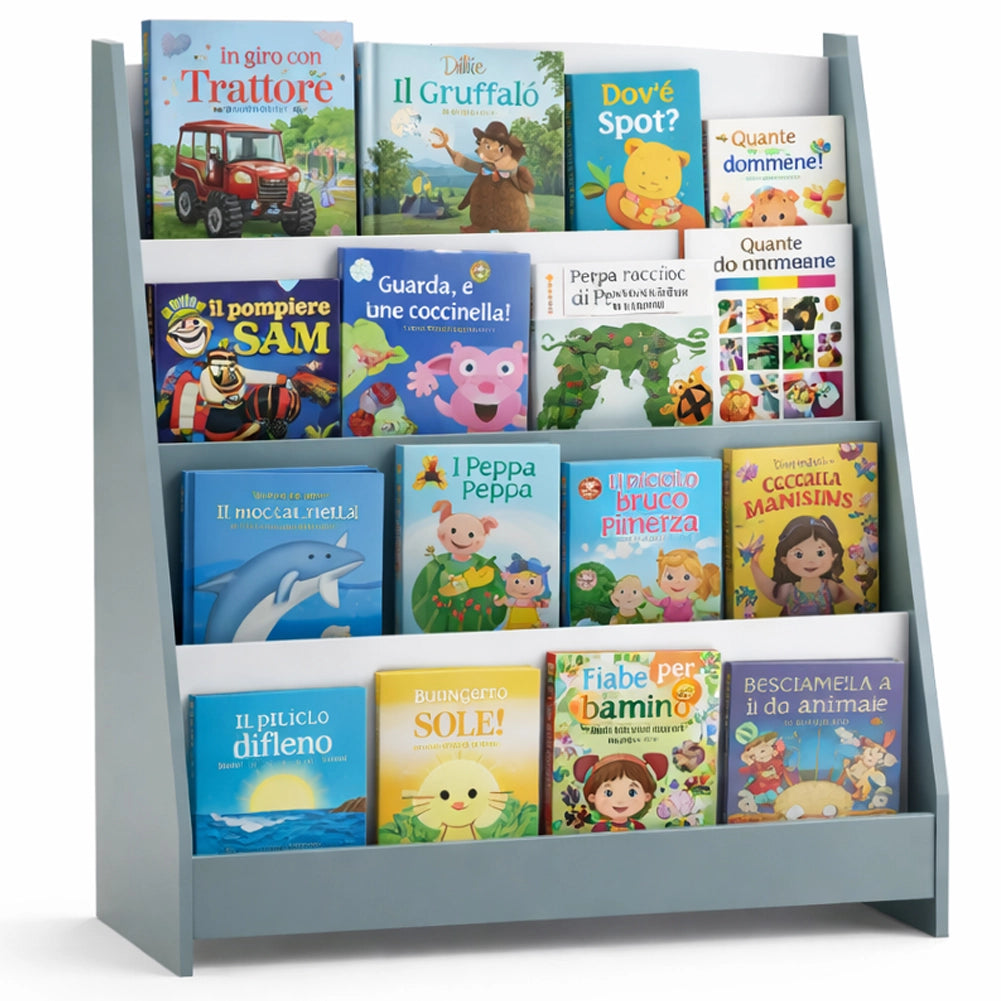 Libreria Montessoriana Grigio in Legno Scaffale Porta Libri Bambini 80x30x88cm