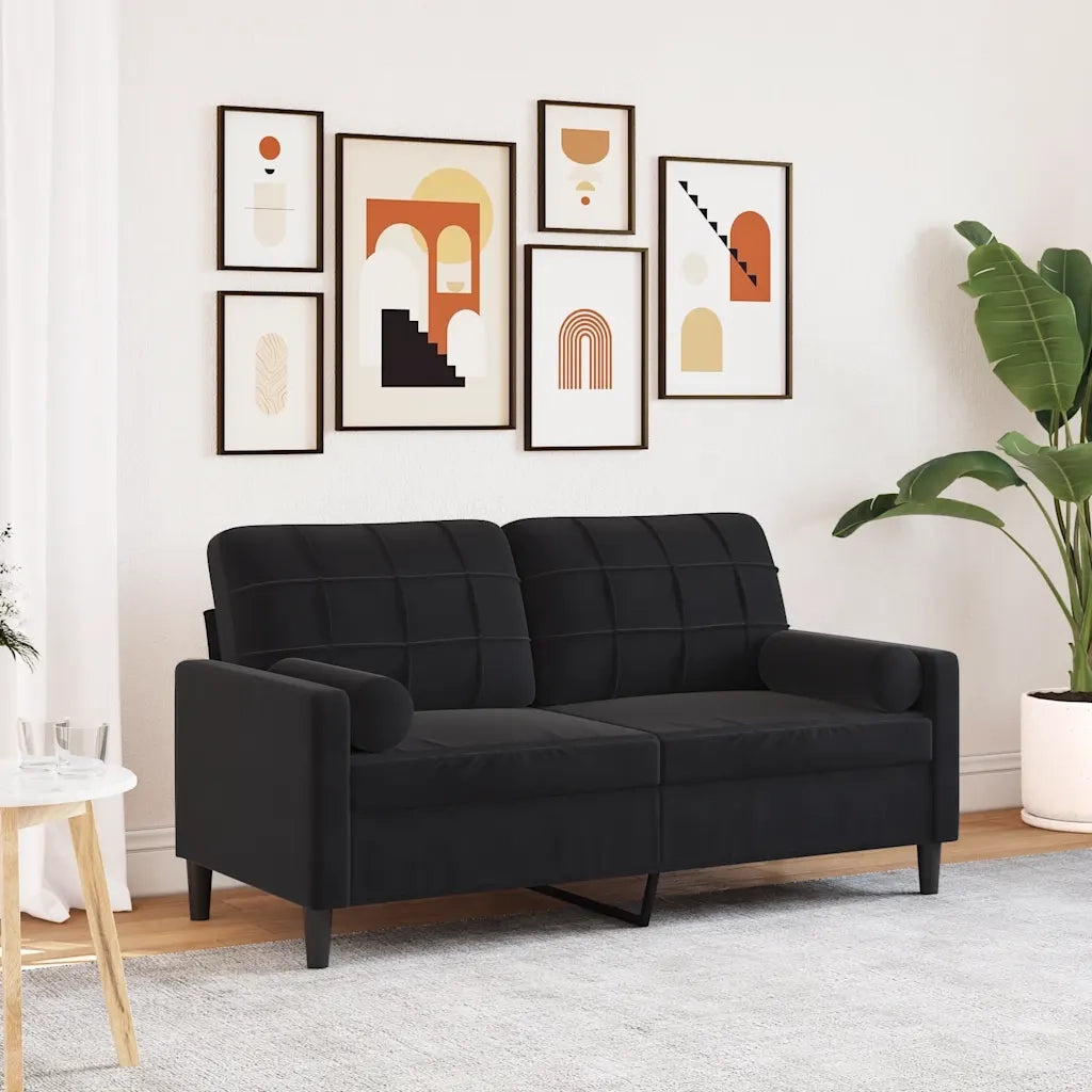 Divano a 2 Posti con Cuscini-Sofa 2 Posti con Cuscini Nero 140 cm in Velluto 959565